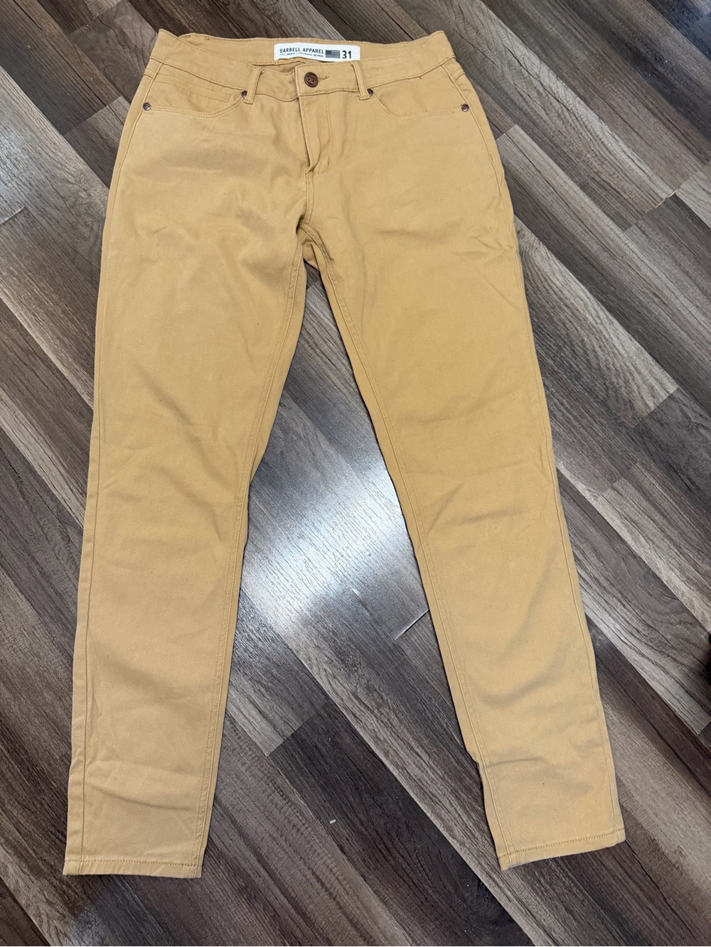 Barbell Apparel Men’s Tan Chino Pants Slim Tapered Twill 5-Pocket 31W